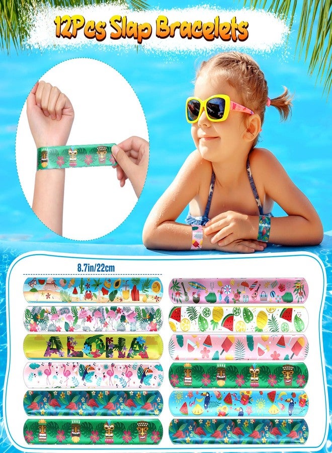 Winrayk 98Pcs Tropical Luau Party Favors Hawaiian Birthday Supplies, Straw Mini Bubble Wand Slap Bracelet Keychain Sticker Pinata Filler Goody Bag Stuffer Kids Summer Pool Beach Hawaiian Party Favors - Image 4